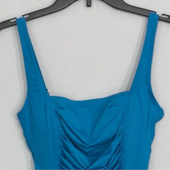 CALVIN KLEIN | Shimmer Teal Blue Pleated One-Piece Swimsuit 6 - Picture 5 of 16